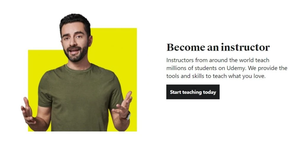 The Become an Instructor section on the Udemy website homepage