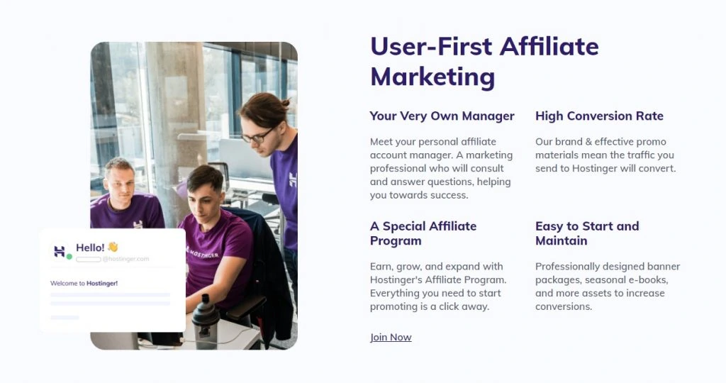 The Hostinger Affiliate Program page on the Hostinger website