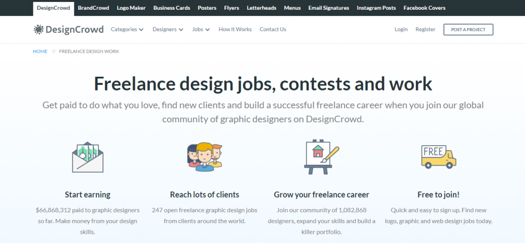 The Jobs page on the DesignCrowd website
