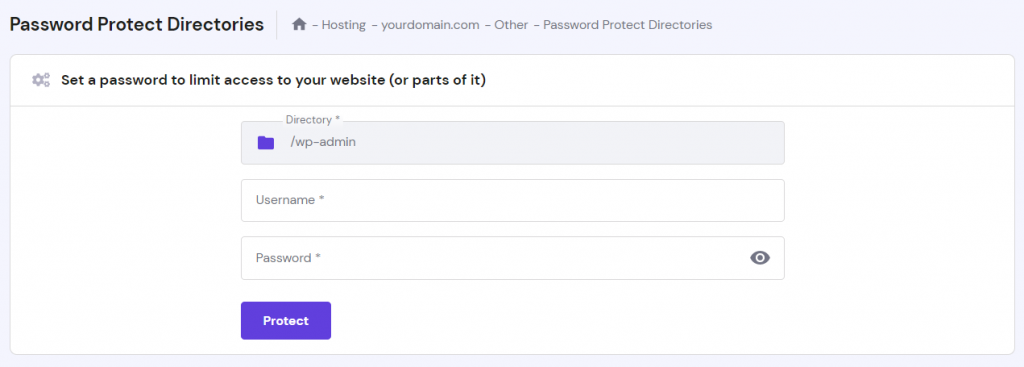 The Password Protect Directories section on hPanel