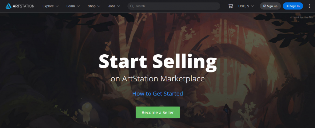 The Start Selling on ArtStation Marketplace page on the ArtStation website
