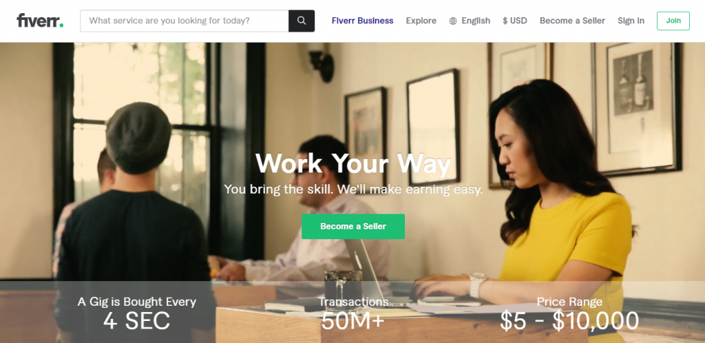 The Start Selling on Fiverr page on the Fiverr website
