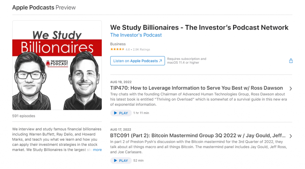 The We Study Billionaires podcast by The Investor's Podcast Network on the Apple Podcasts website