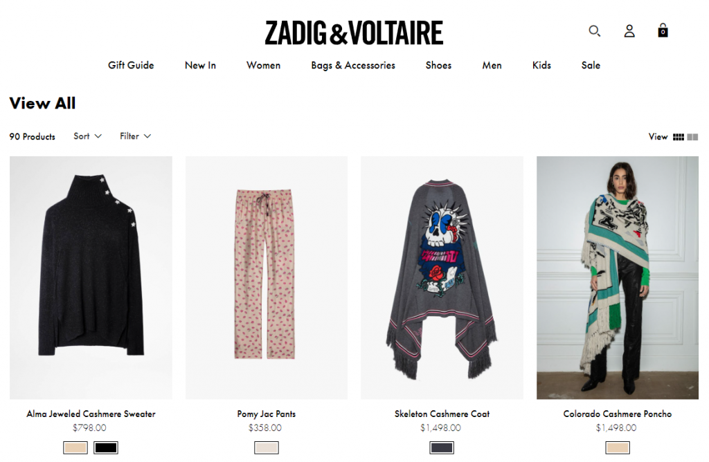 A página do produto PWA de Zadig & Voltaire.
