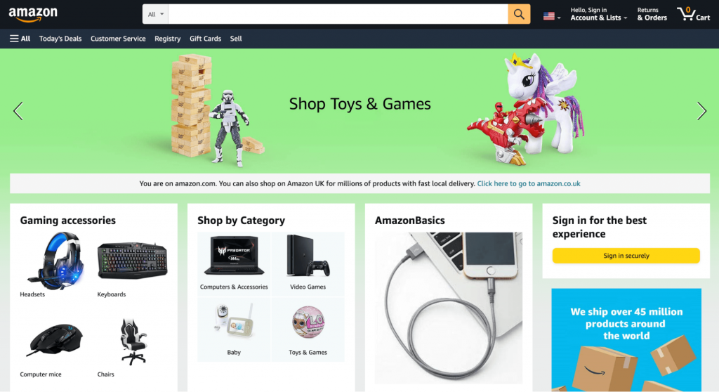 Amazon's Shop Toys & Games page