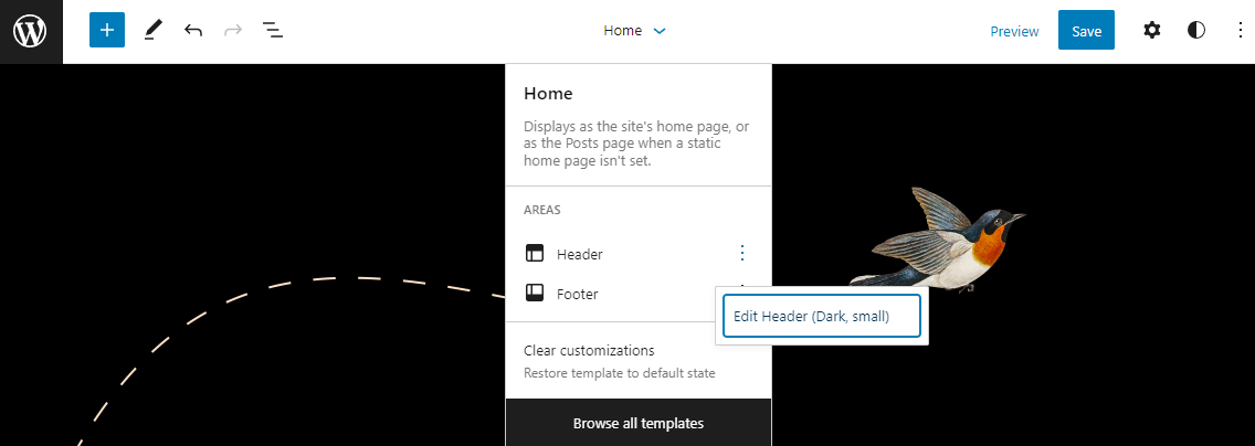 The popup window to edit header in the WordPress gutenberg editor.