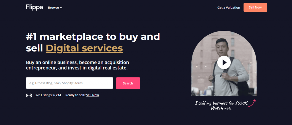 Flippa website homepage.