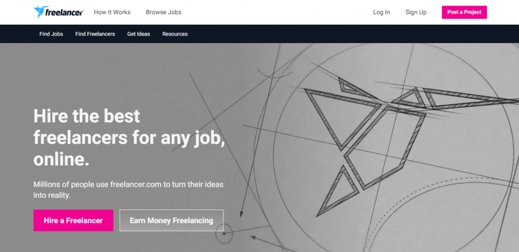 Freelancer website homepage.