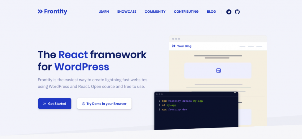 Frontity homepage – The React framework for WordPress