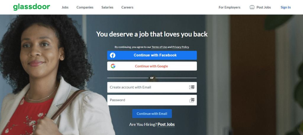 Glassdoor website homepage