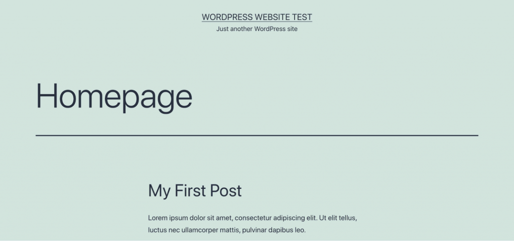 WordPress test site homepage