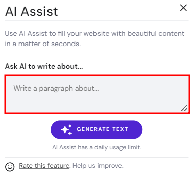 The AI Assist pop-up window with the text box highlighted