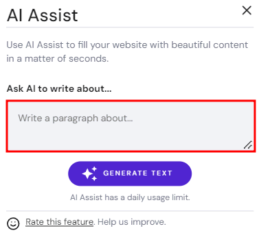 AI Assist 弹出窗口,其中文本框突出显示
