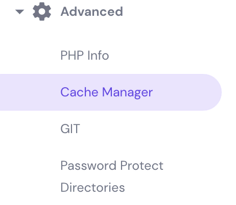 The Cache Manager button on hPanel