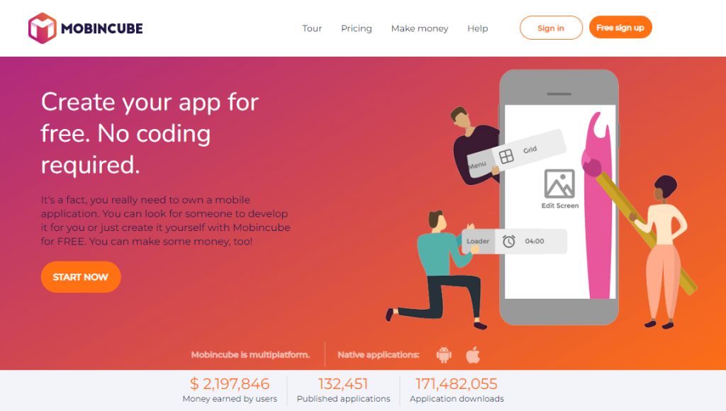 Mobincube website homepage