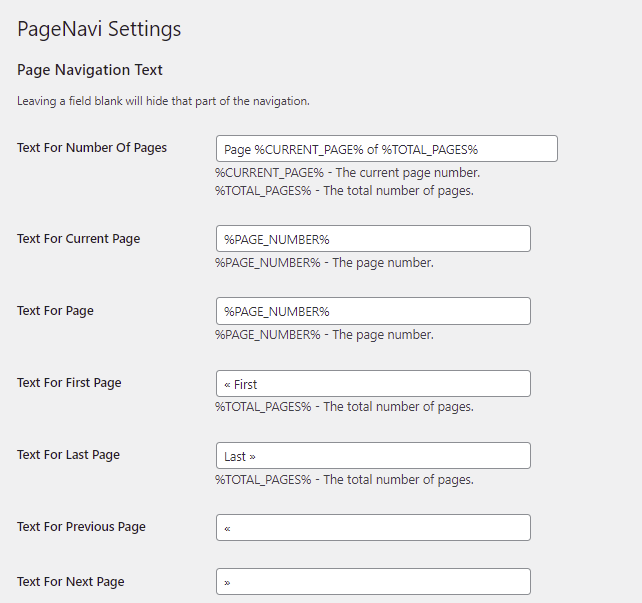 PageNavi settings tab.