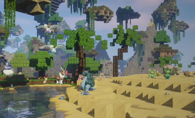 Minecraft gameplay with the Pixelmon mod.