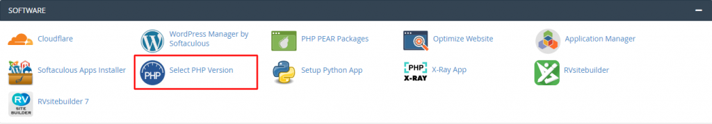 The Select PHP version option in the software section in hPanel
