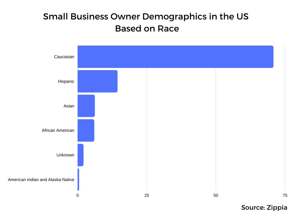 Graph showing business owner demographics based on race (source: Zippia)