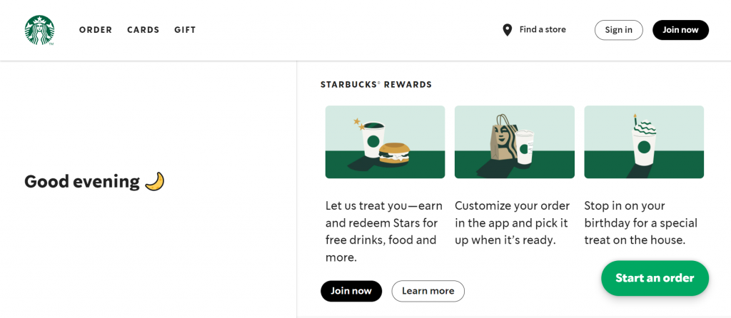 The desktop version of Starbucks' progressive web app.
