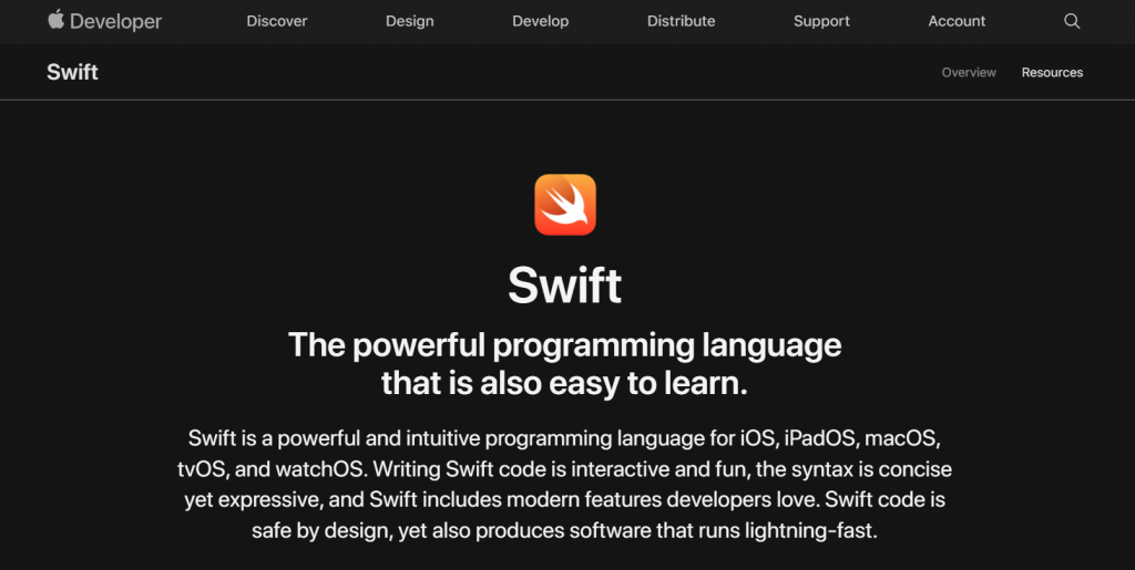 Swift's homepage.