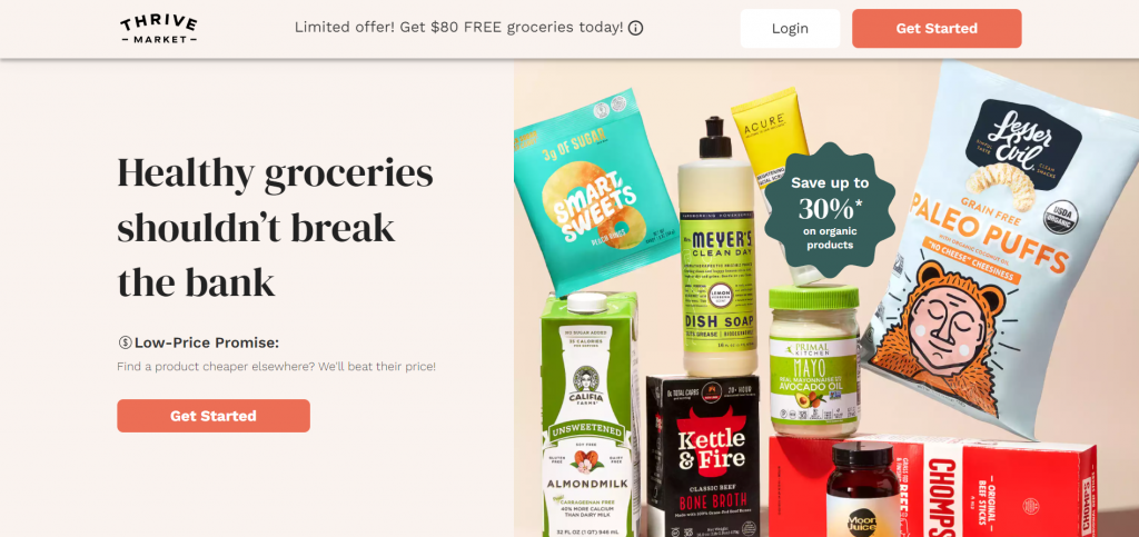 The website of Thrive Market, a sustainable eCommerce store