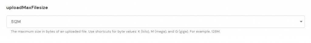 The uploadMaxFilesize field in hPanel