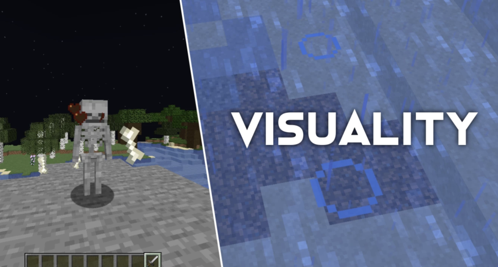 Visuality mod for Minecraft adding particle effects to gameplay actions
