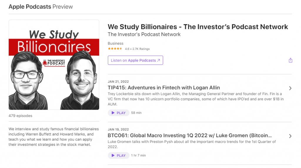 The We Study Billionaires podcast by The Investor's Podcast Network on the Apple Podcasts website.