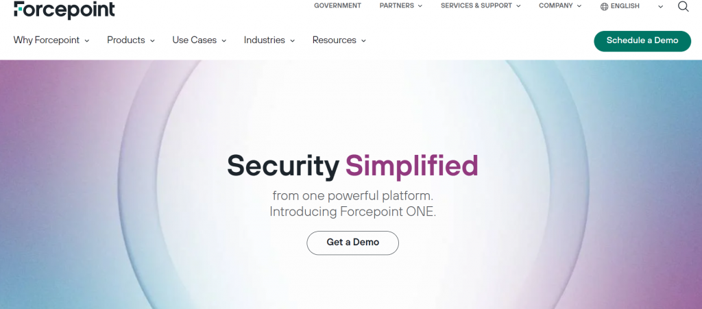 Homepage of the application security platform Forcepoint