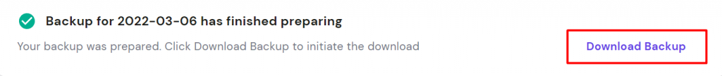The location of the Download Backup button on hPanel.