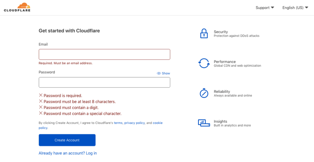Cloudflare's account login page.
