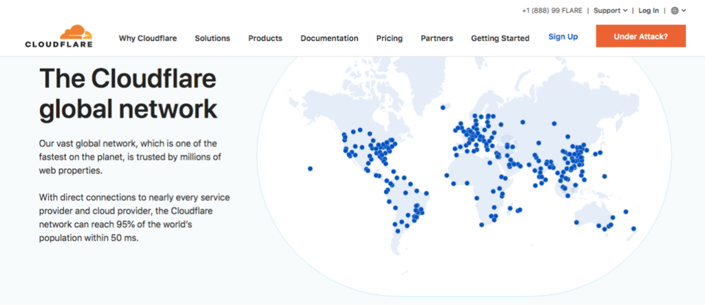 Página inicial da rede global da Cloudflare