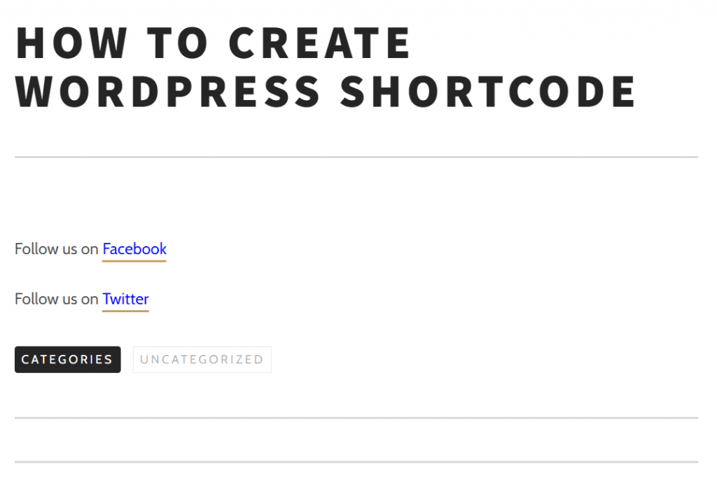 resultado no shortcode de fechando no front-end do site