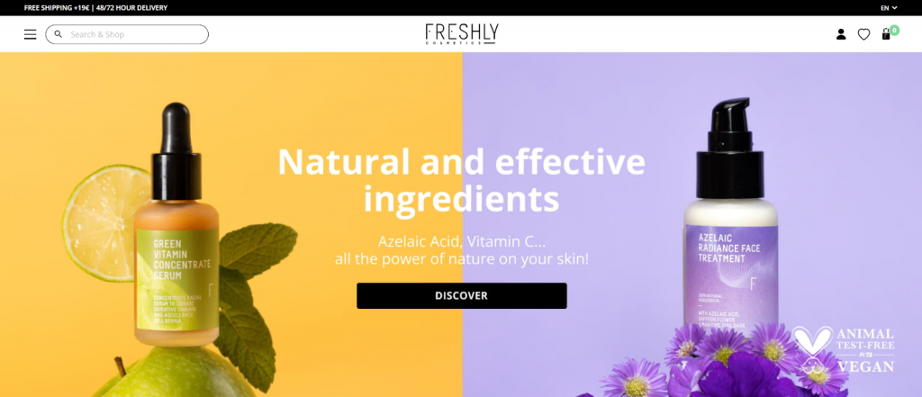 Freshly Cosmetics homepage.
