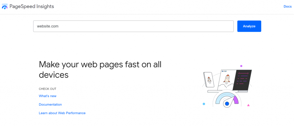 Wawasan PageSpeed ​​Google untuk menguji kecepatan situs.
