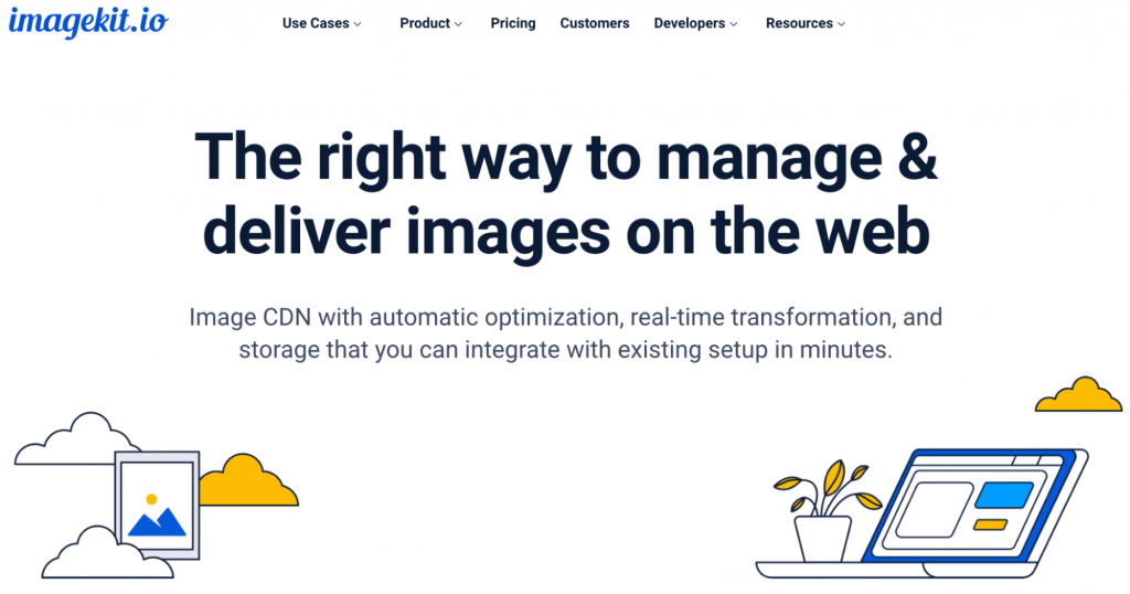 Homepage of the Image CDN Imagekit, .