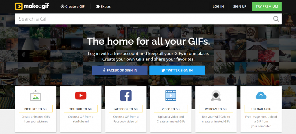 Homepage of Make A Gif.