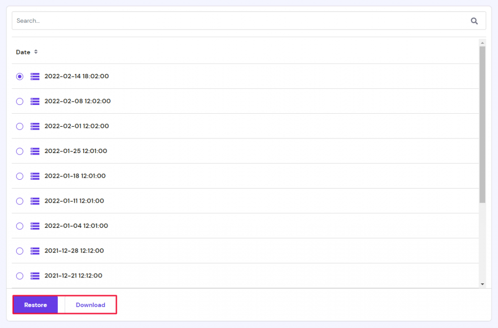 List of available databases in hPanel