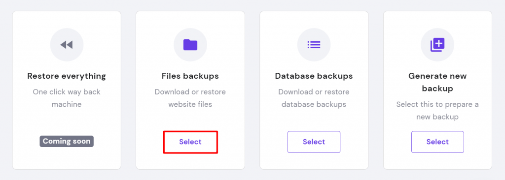 File backups option on hPanel