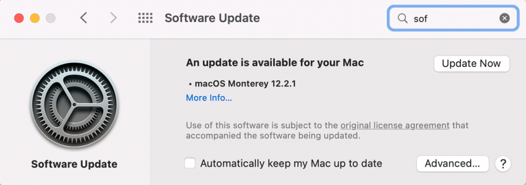 The Software Update menu on Mac