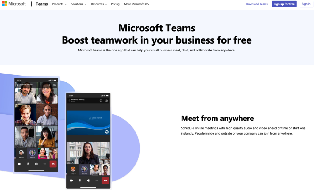 Homepage of Microsoft Teams, an online collaboration tool.