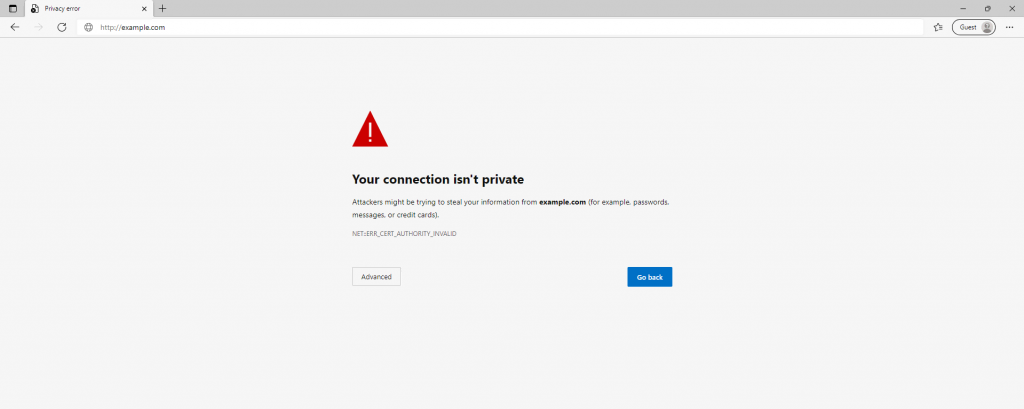 NET::ERR_CERT_COMMON_NAME_INVALI error on Microsoft Edge