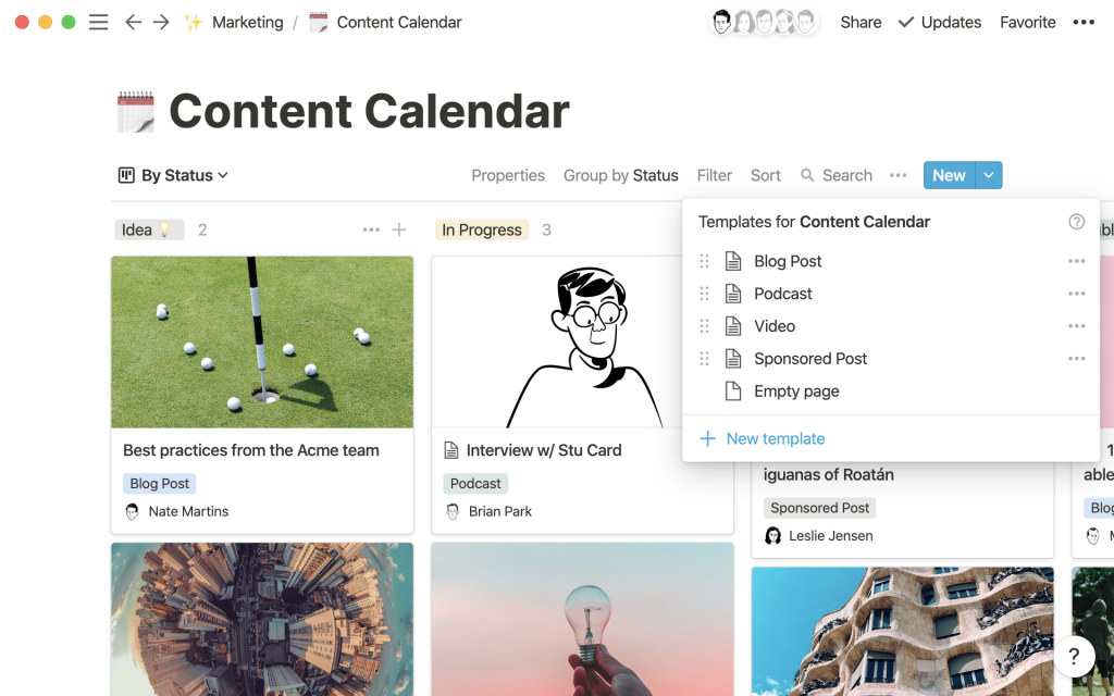 Creating content calendar on Notion