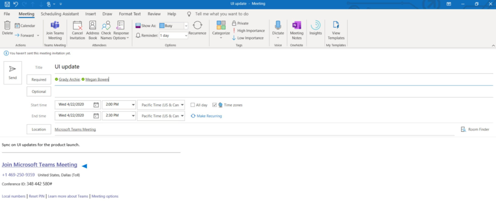 Creating online meetings via Outlook using the Teams integration.