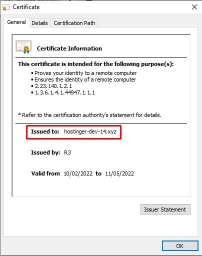 SSL certificate information on Google Chrome