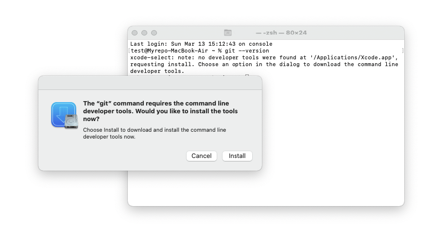 The message the terminal will show if you don't have Git installed on your Mac