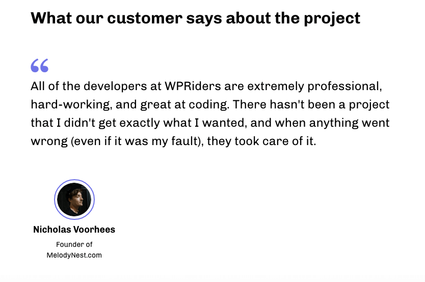 An online review from one of WPRiders's clients.