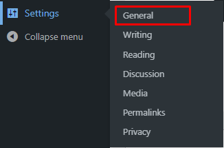 The General settings in the WordPress dashboard