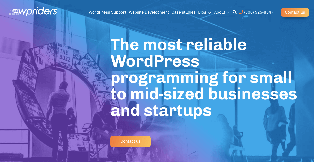 The homepage of WPRiders, a website development agency that provides WordPress programming for small to mid-sized businesses and startups.
